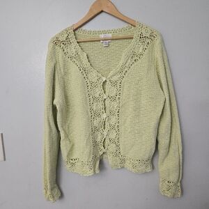 Christopher Banks Floral Crochet Cardigan XL Y2K Granny Cottagecore Romantic